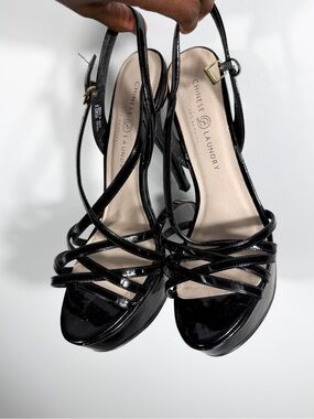 Chinese Laundry Black Patent Strappy Platform Slingback Heels